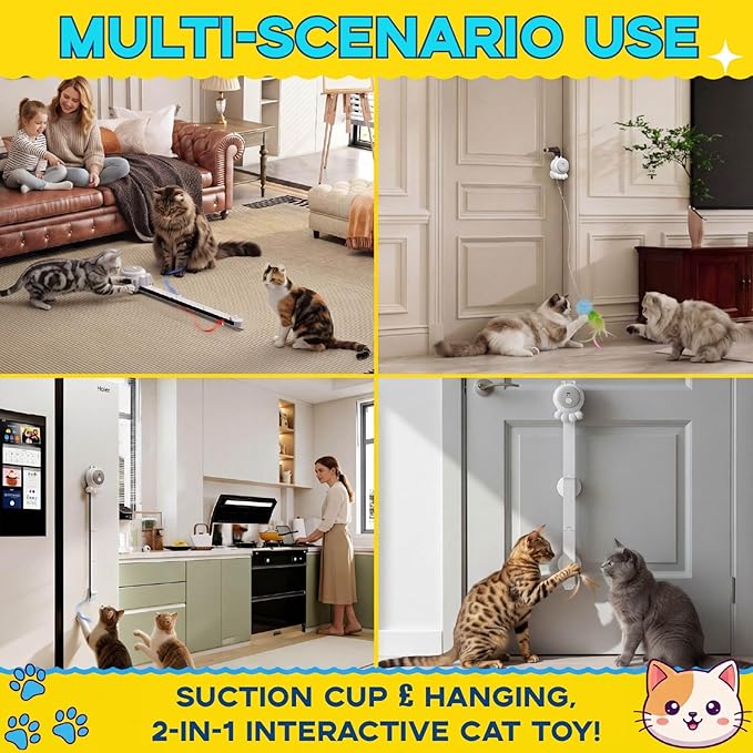 2-in-1 Electric Cat Wand – Rechargeable Auto Indoor Toy, Suction & Hanging Design, 2 Modes (Track Chase + Bounce),Perfect for Kittens & Adult Cats, Ultimate Cat Gift