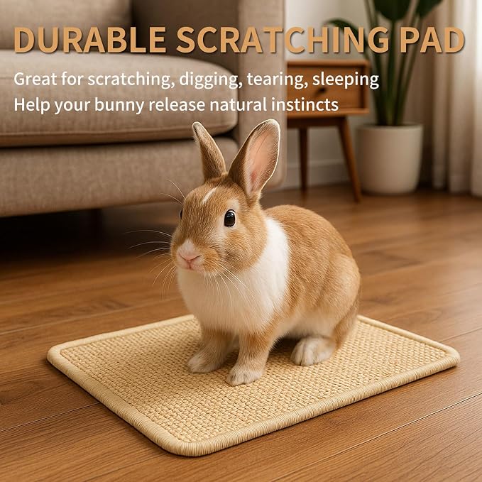 Natural Sisal Rabbit Scratch Mat for Bunnies, 2 Pack Bunny Toy Chew Pads for Nails Grinding, Digging & Nesting – Safe Cage Liner Rug for Rabbits, Rats, Small Animal Toys (24x16in)