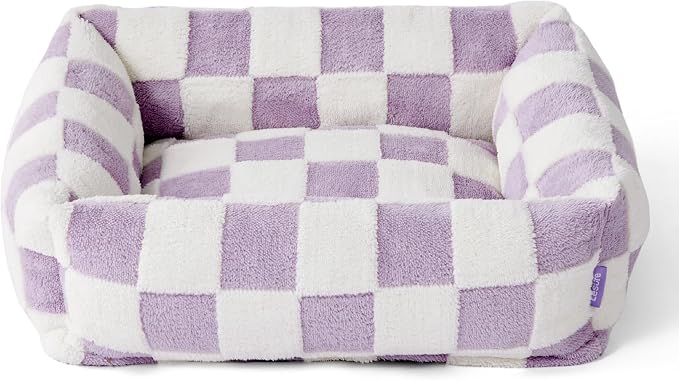 LE SURE Cute Dog Bed for Small Dogs - Washable Puppy Beds,Cozy Rectangle Orthopedic Pet Sofa with Jacquard Shaggy Plush & Anti Slip Bottom,25x21x7inches