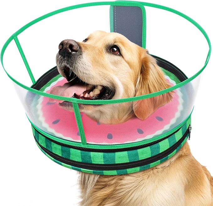 Sponge Dog Cone After Surgery, No Inflation Required Dog Donut Collar to Stop Licking, Inflatable Cone Alternatives for Large Pets, Soft Recovery Collar with Protective Shield (Watermelon, XL)
