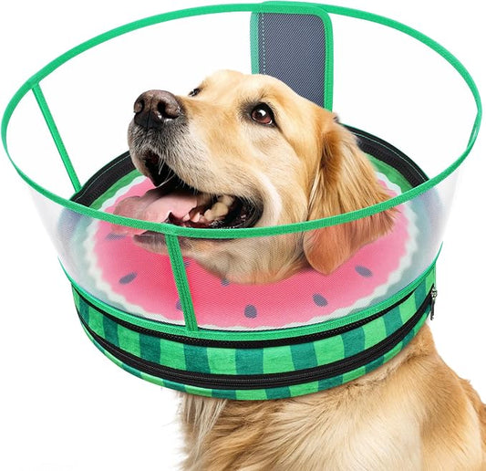 Sponge Dog Cone After Surgery, No Inflation Required Dog Donut Collar to Stop Licking, Inflatable Cone Alternatives for Medium Pets, Soft Recovery Collar with Protective Shield (Watermelon,M+)