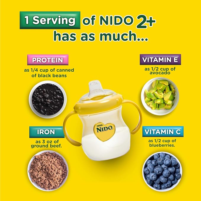 Nestlé NIDO Kinder Toddler Milk Beverage Powder Mix, 2 + Years, 23 Servings per Container, 28.2oz (Pack of 4)