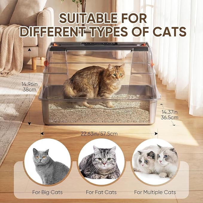 304 Stainless Steel Litter Box with Flip-Up Lid, Easy to Clean Enclosed Cat Litter Box for Big Cats, High Sides for Anti-Urine Spray & Odor Control, Includes Scoop and Mat