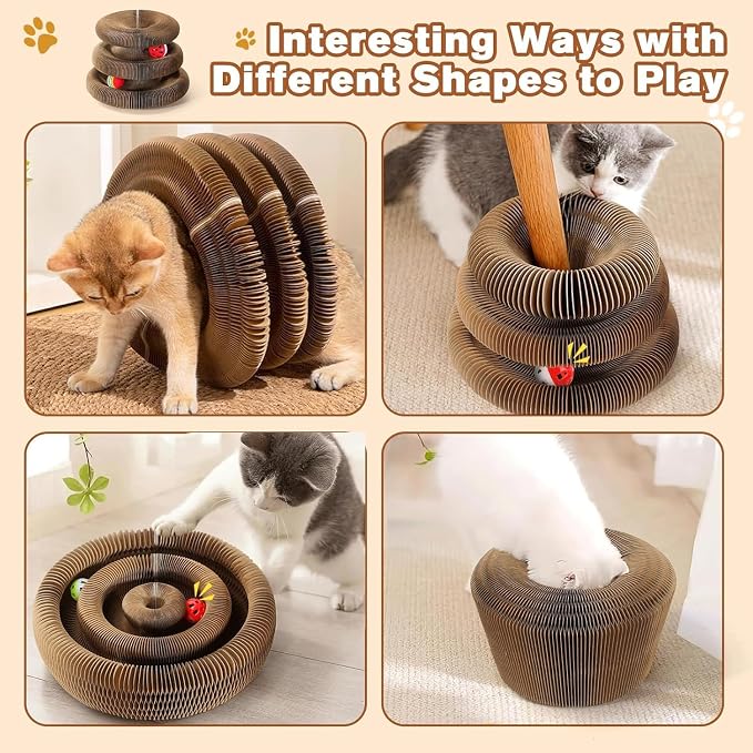 Double Layer Magic Organ Cat Scratcher Board with 4 Interactive Balls, Foldable Scratching Pad for Indoor Cats, Magnetic Interactive Organ Toy, Portable Cat Toys for Apartment, Travel, New Owner