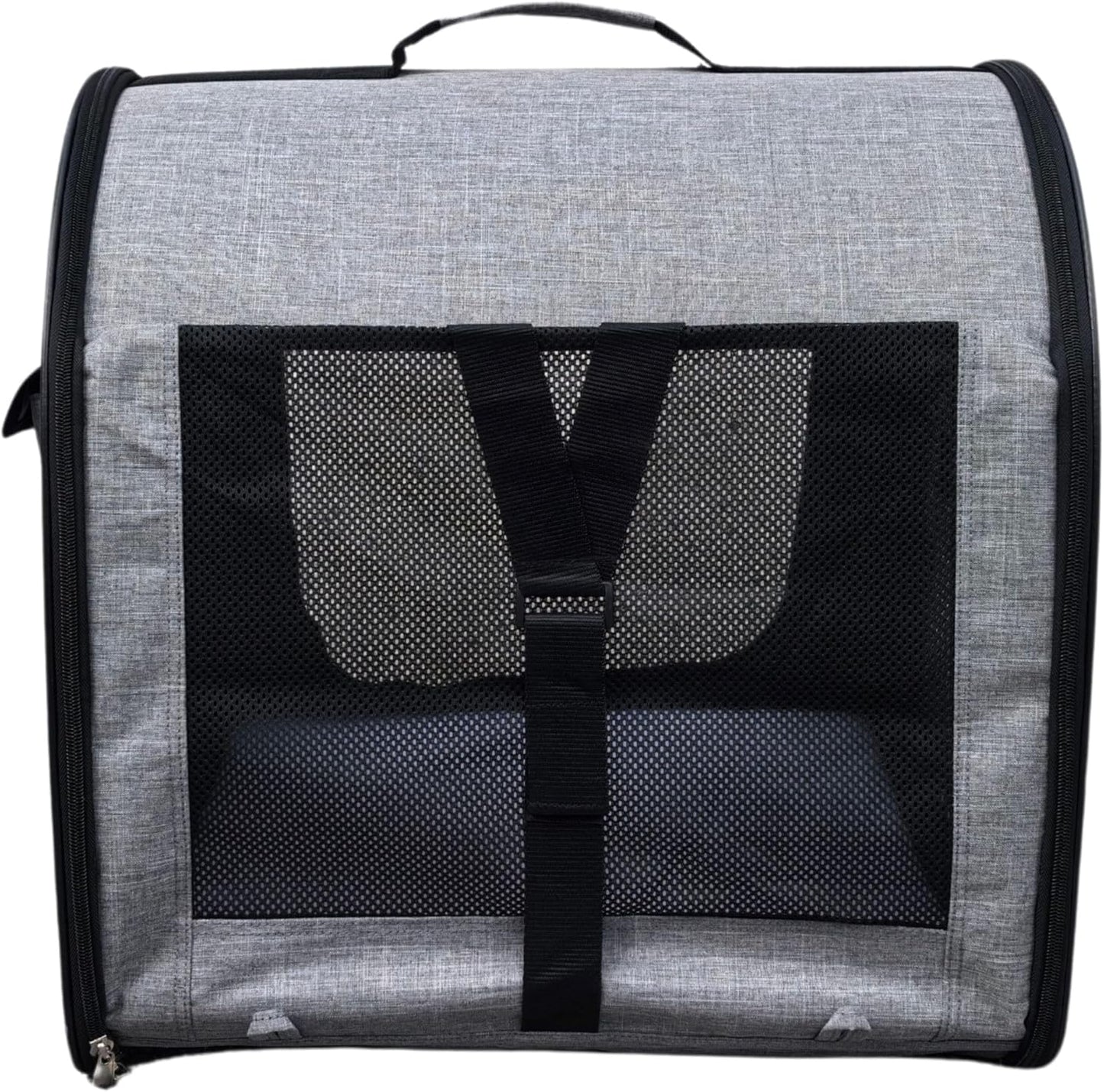 Fabric Portable Pet Kennel/Shelter, Single, Gray, 20"x20"x19.5" - Car Seat-Belt Fixture Included