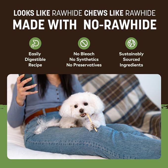 Earth Animal No Hide Stix - Long Lasting Rawhide Free Small Dog Chews Sticks, Pork - 30 Count