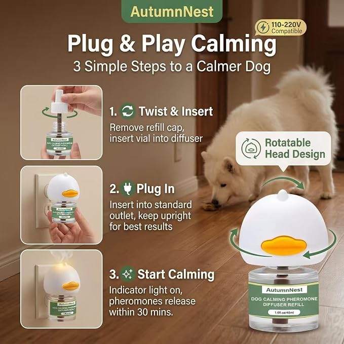 New Upgrade Dog Pheromone Calming Diffuser Kit, Calming Diffuser for Dog (2 Plug-Ins & 4 Refills) for Stress Support, Helps Reduce Barking & Aggression, 120-Day Supply (Non-Toxic, Safe & Inedible)