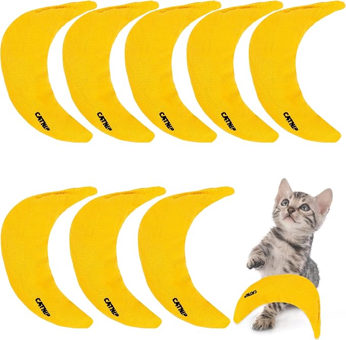 8 Pack Catnip Toys Yellow Banana Catnip Chew Toy Banana Cat Pillow Interactive Toy Kitten Bananas Stuffed Catnip for Cat Kitten Paw Chew Biting Scrub Toy