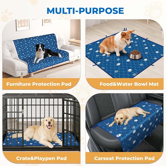 Fostanfly Washable Pee Pads for Dogs, 2 Pack Large 36"x41" Ultra-Absorbent and Leak-Proof Non-Slip Reusable Potty Training Pads for Dogs, Puppy & Cats of Add 8 Lanyards-Blue