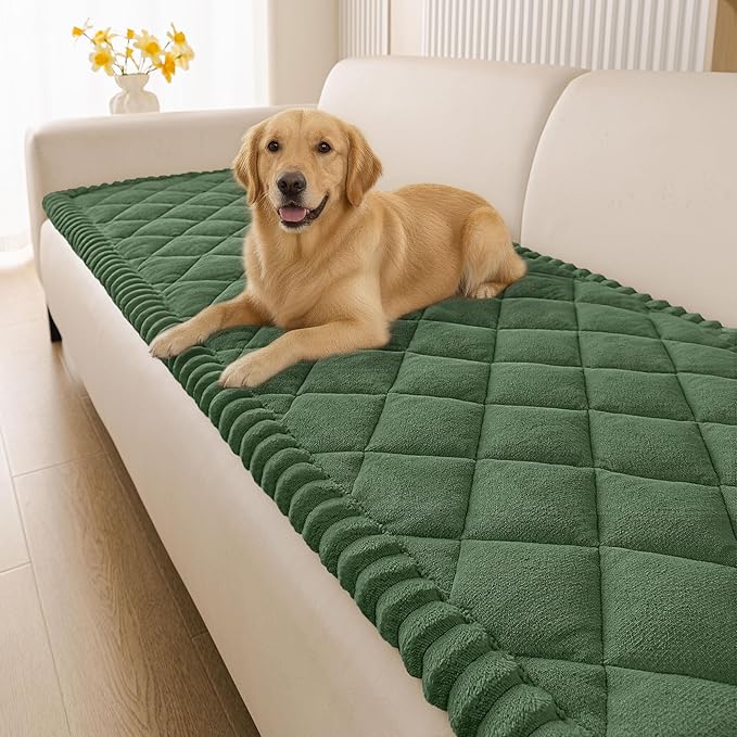 Smiry Couch Cover for Dogs, Non Slip Washable Pet Sofa Protector for Large Dogs, Cats, Fuzzy Plush Sofa Covers for 2 Cushion Couch, Against Fur, Dirt & Scratch Resistant, Green, 27.6"×47"