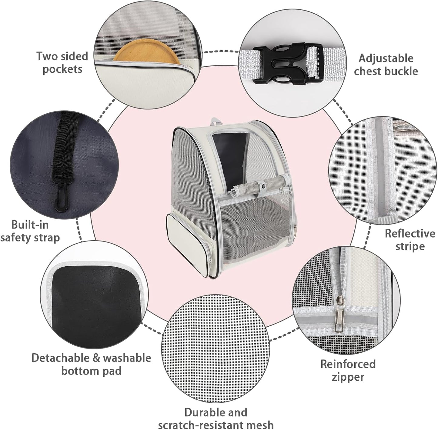 Cat Backpack Carrier,Pet Carrier Airline Approved for Small Dog Cat Puppy Kitten Bunny,Ventilated Mesh Design Animal Backpack for Hiking Camping Travel Bag (Creamy White)