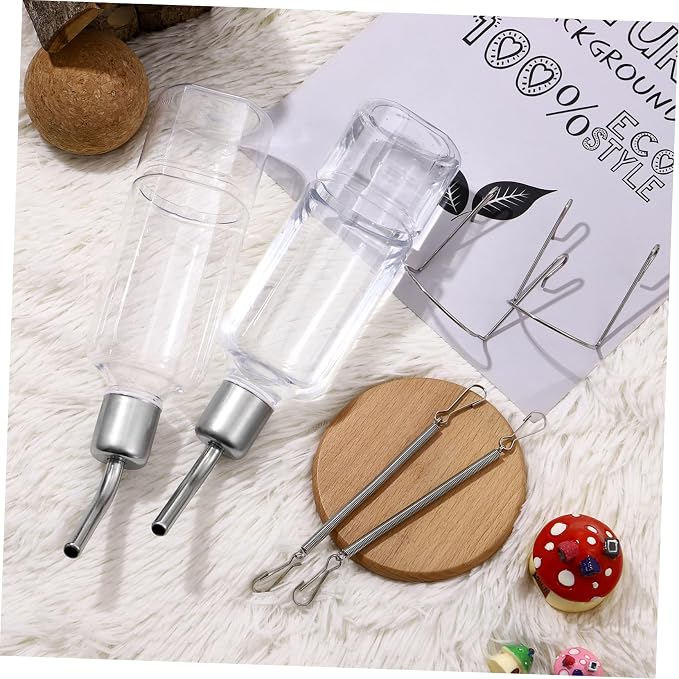2Pcs No-Leak Pet Water Bottles - Easy Install Hanging Dispensers for Rabbits, Chinchillas, Guinea Pigs, Transparent Design, Durable Materials