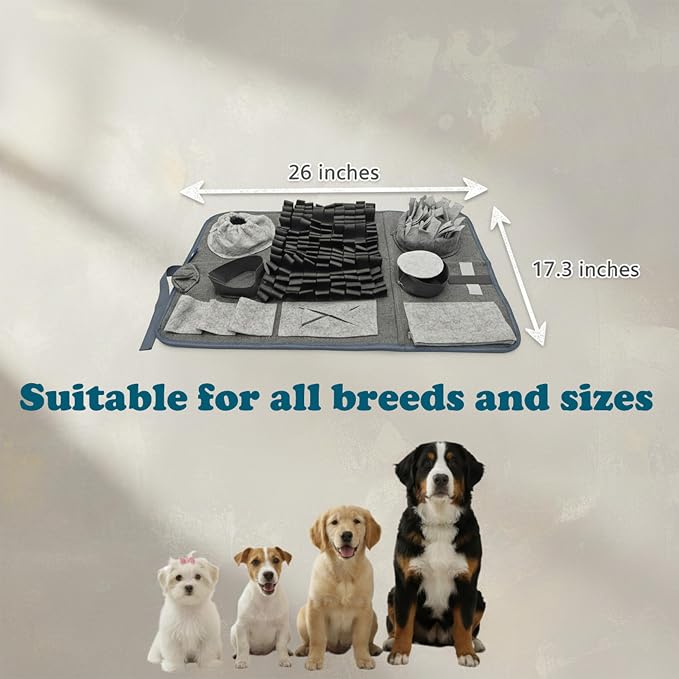 S Snuffle Mat for Dogs Gray - Interactive Dog Puzzle Toy Enrichment Feeding Mat for Mental Stimulation, Slow Feeder Nosework Game, Washable Non-Slip Sniff Mat for Small Dogs