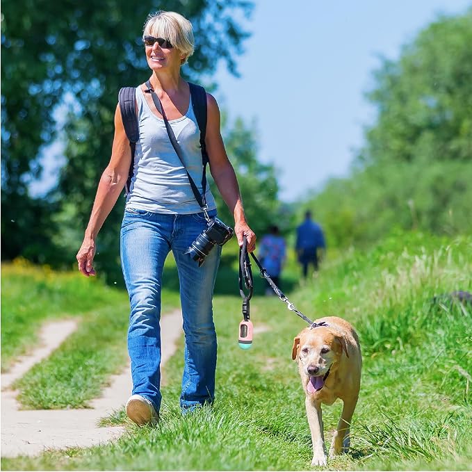 SVD.PET Dog Poop Bag Dispenser, Retractable Dog Waste Bag Holder for Leash, Pet Poop Bag Holder with 15 Bags, Dog Walking Accessory (Pink/Jade)