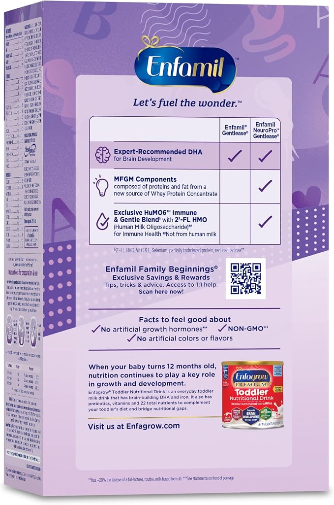 Enfamil NeuroPro Gentlease for easing Fussiness, Crying, Gas, Spit-up in 24 Hrs, Smaller Proteins for Easy Digestion, Brain Supporting DHA, Prebiotic Blend, HuMO6*, Baby Formula, 30.4 Oz (Pack of 4)