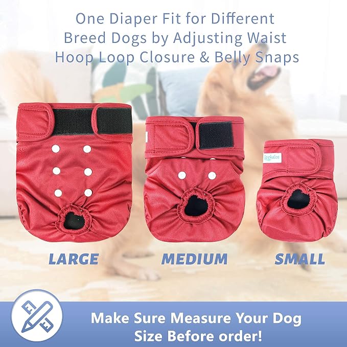 Leekalos Reusable Washable Dog Diapers Female (3 Pack) - Highly Absorbent Doggie Diapers - Size Adjustable Puppy Diapers for Dog Period Panties (X-Large,Red,Purple,Black)