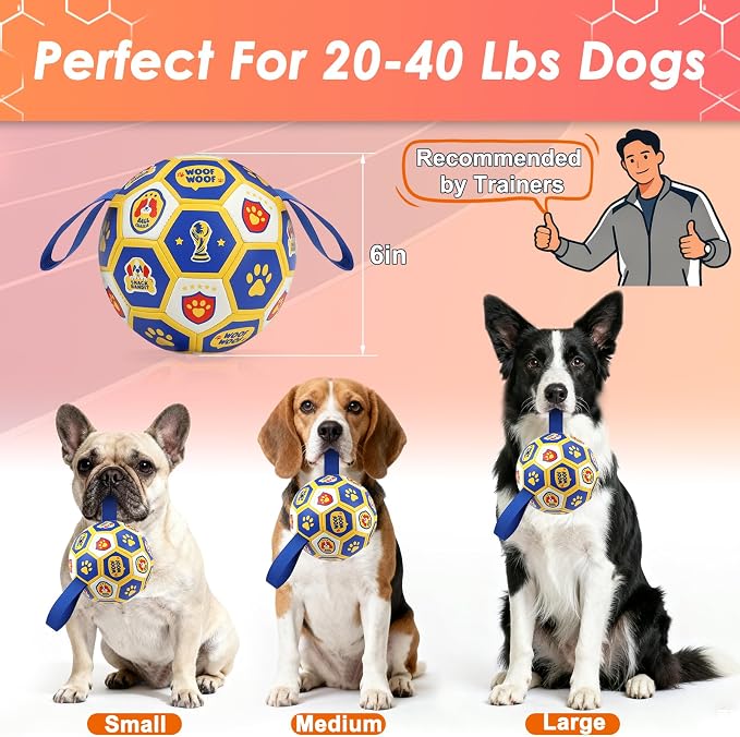 Vivifying Dog Toys Balls, 6 Inch Durable PU World Cup Soccer Ball for Small Medium Dogs, Releases Extra Energy & Helps Prevent Boredom Chewing