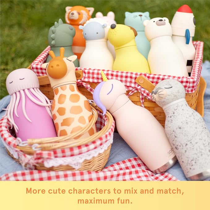 Asobu Bestie Bottle Limited Edition Collectible Kids Water Bottle with Animal Character Lid 16oz (460ml) Insulated Stainless Steel, Leakproof, Reusable with Straw Fun Gift for Girls & Boys