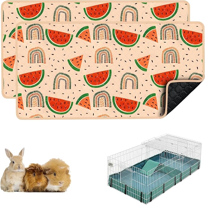 Guinea Pig Bedding, 49x24in 2 Pack Washable Guinea Pig Cage Liners, Waterproof Reusable & Anti Slip, Super Absorbent Guinea Pig Pee Pad for Midwest Cage, Small Animal, Rabbit, Bunny, Beige