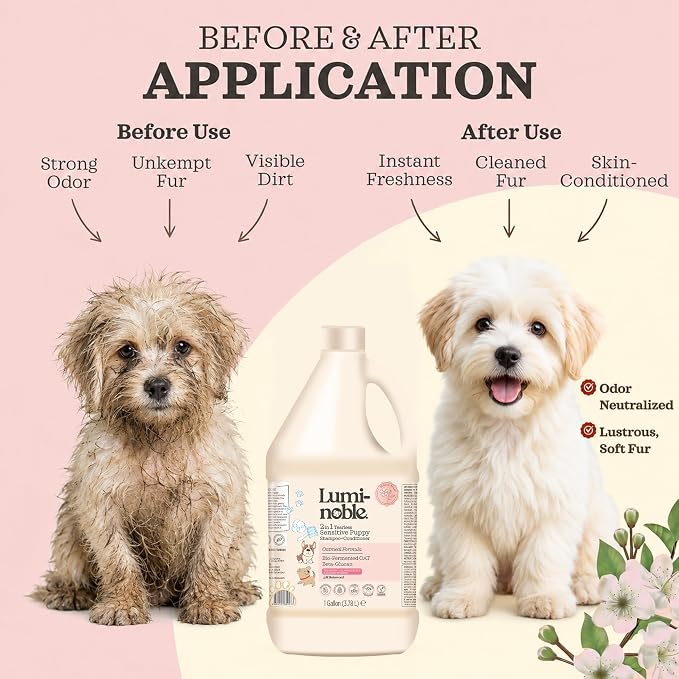 2in1 Hypoallergenic Dog Shampoo & Conditioner, Tearless Dog Wash for Puppies with Oatmeal & Collagen Formula, Itchy Skin Relief, White Musk Scent, Moisturizing & Skin Sensitive Friendly, 1 Gallon