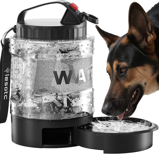lesotc Portable Dog Water Bowl Dispenser - 77oz Travel Water Bottle with Pop-Out Drinking Bowl, No-Spill Design for Camping, Hiking & Car Rides - Keep Your Dog Hydrated Anywhere, Black
