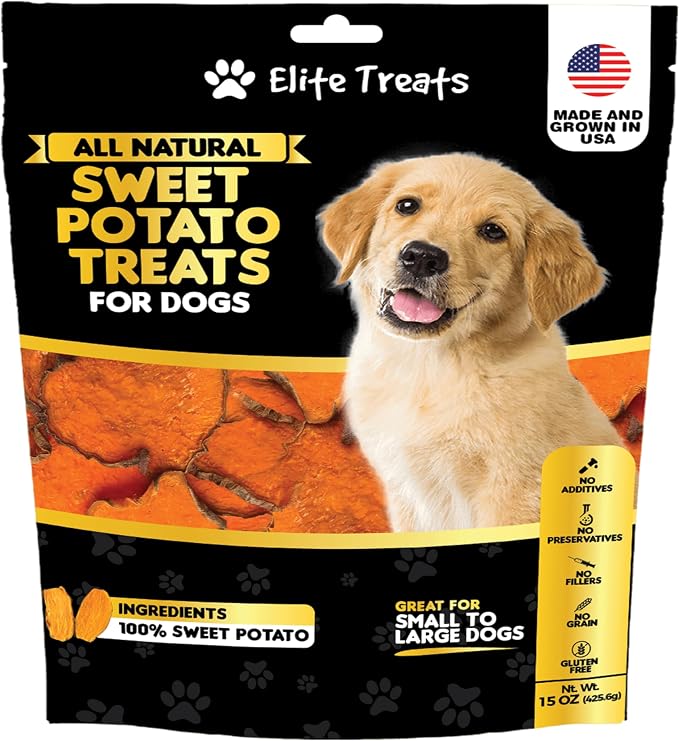 Sweet Potato Dog Treats Made in USA | 100% Natural, One Ingredient | Grain-Free Vegan Dog Treats for Puppies, Small, Medium & Large Breeds - 15 oz