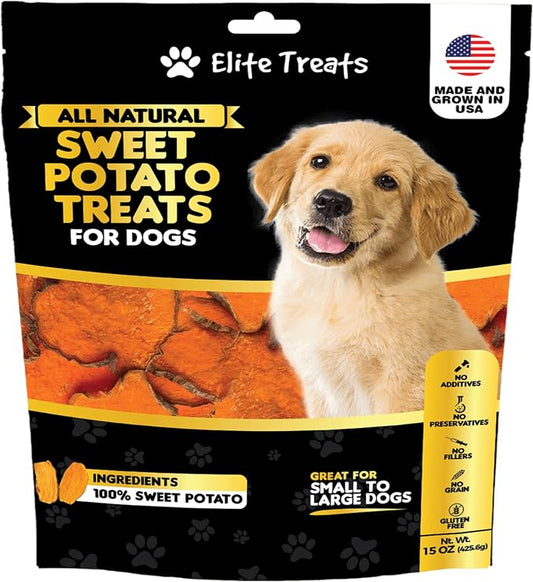 Sweet Potato Dog Treats Made in USA | 100% Natural, One Ingredient | Grain-Free Vegan Dog Treats for Puppies, Small, Medium & Large Breeds - 15 oz