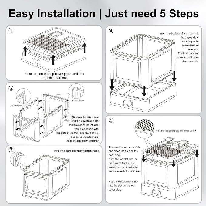 Marchul Enclosed Stainless Steel Cat Litter Box XL with Lid & Deeper Drawer Design for Indoor Cats, Metal Covered Litter Box, Baffles for Anti-Leakage, with Litter Scoop & Litter Mat