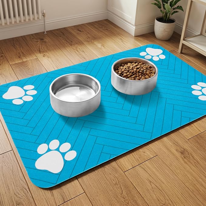 Pet Feeding Mat-Absorbent Dog Feeding Mat for Food and Water Bowl,No Stains Pet Placemat,Quick Drying Water Dispenser Mat for Dog and Cat,Easy to Clean Dog Accessories(S,Blue)
