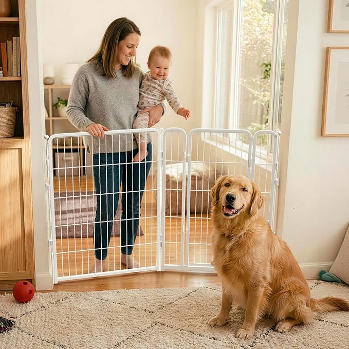 FXW Dog Gate Extra Wide Designed for Indoor Use, Adjustable Width Up to 55-inch Wide (40" H 2 Wire Panels for Medium and Large Dogs), White