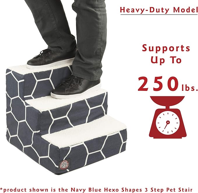 Majestic Pet 3 Step Portable Dog Stairs for Small Dogs to get on Bed Supports 250 lbs or Less – Dog Steps for High Bed with Machine Washable Cover –Pet Stairs for Cats Arrow White/Black
