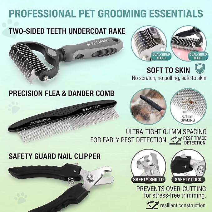 Self Cleaning Slicker Brush for Dog - 5 PCS Dog Brush Grooming Kit,Undercoat Rake Brush Comb for Small Large Dogs Cats, Dog Hair Brush Set, Grooming Deshedding at Home or Travel, Black