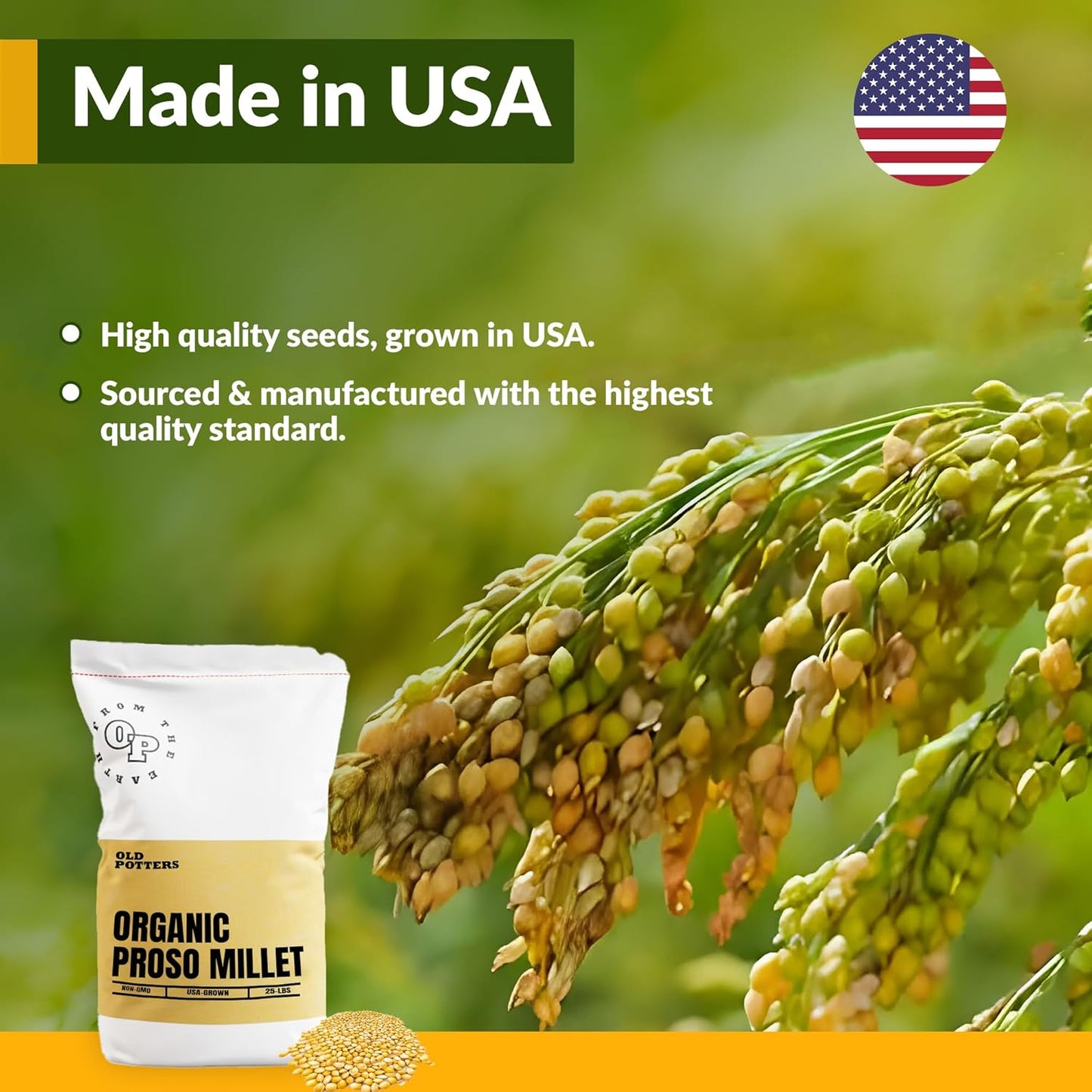 Wildlife Organic White Millet for Bird Feeding and Wildlife Bird attracting, Non-GMO and USA Grown, 25 lbs