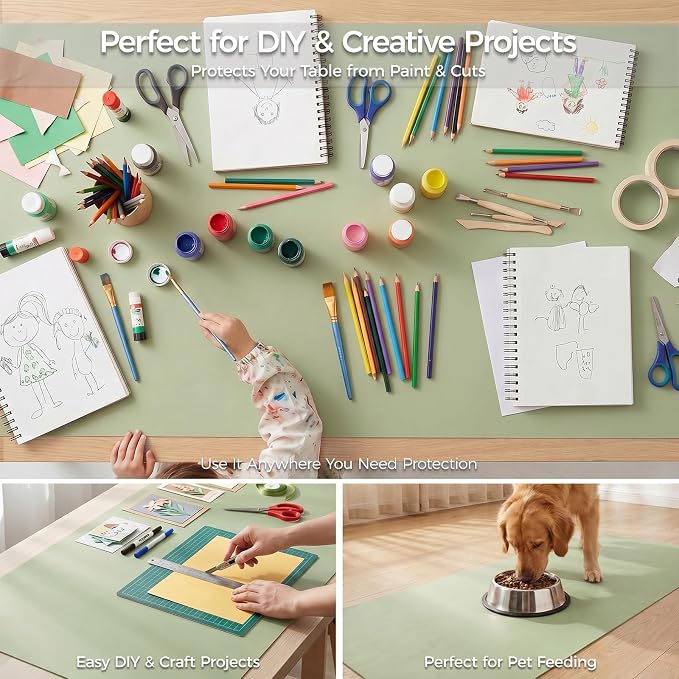 Extra Large Silicone Mat for Countertop & Table with Gift Tube Packaging, Thickened Non-Slip Heat Resistant Table Protector, Cuttable Waterproof Kitchen Prep & Kids Craft Mat