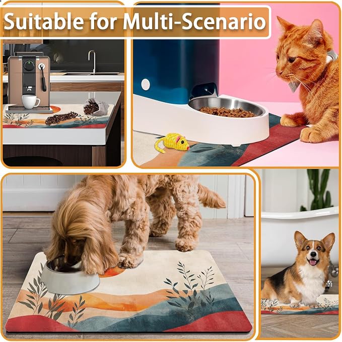 Absorbent Pet Dog Bowl Mat for Food and Water, Pet Cat Food Feeding Mat with Non Slip Rubber Backing, Dog Food Mats for Floors Waterproof, 16"x24"
