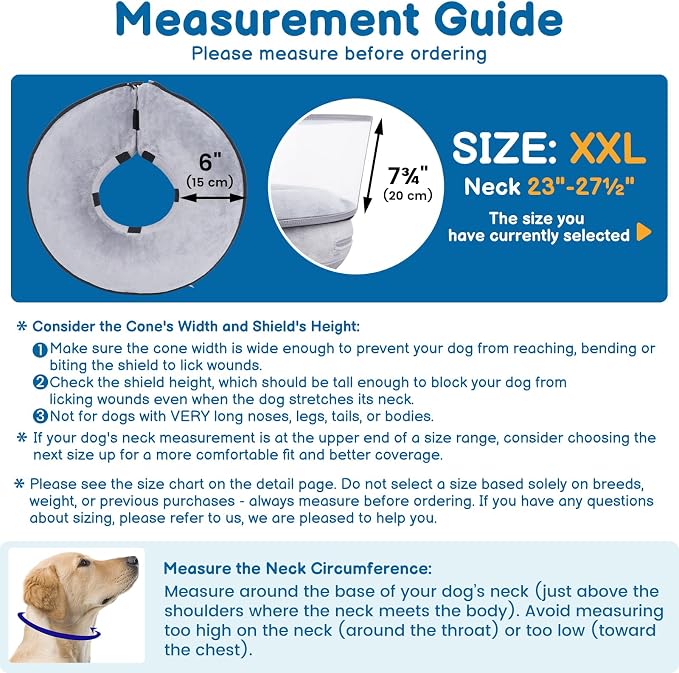 BARKLESS Dog Donut Collar, 2-in-1 Inflatable Dog Collars for After Surgery to Stop Licking Wounds, Patented Protective Donut Cone with Higher Shield for Large Pets (Grey, XXL)