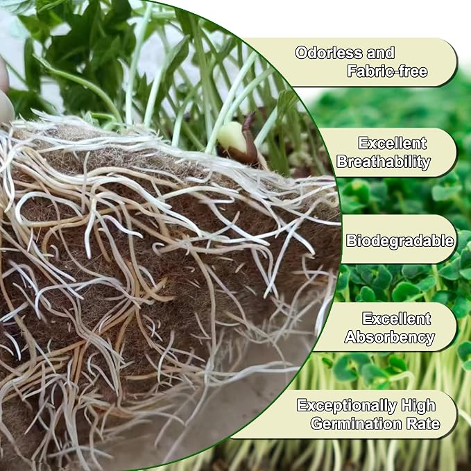 1 Roll 10" x 100" Microgreen Growing Trays Mat, Jute Fiber Grow Mats, Natural Fiber Grow Kit for Germination Tray, Perfect for Sprout Wheatgrass, Bean Sprouts, Hydroponic Seed Growing