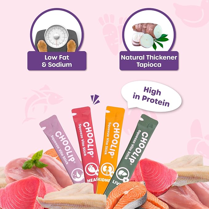 Choolip Squeeze Vita Stick Seafood Variety Pack for Cats & Dogs – Skin, Heart, Kidney & Liver Support Puree Treats – Grain Free Functional Pet Treats (20 Sticks)