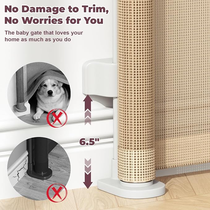 Retractable Baby Gates for Doorways, 58" Extra Wide Mesh Child Dog Gate for Stairs, 34" Tall Toddler Pet Gate Indoor and Outdoor, Easy Install, Home Necessity, Beige