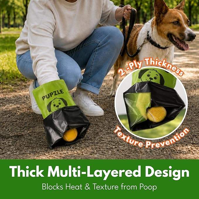 Pupzle 2-Ply Poop Bags For Dogs, Multi-layered Hand Protection, Thick Dog Poop Bags, Leak-proof And Odor Blocking Heavy Duty Large Doggy Bags, Includes Pouch, Lavender Scented 250 Bags For Pet Waste