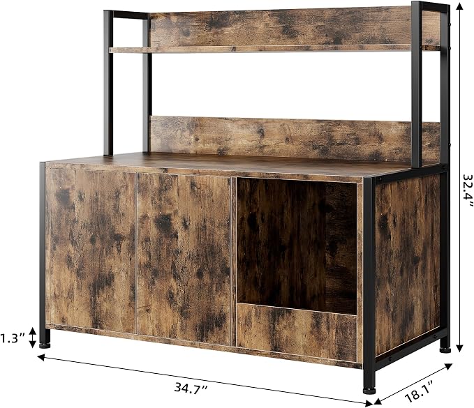 GAOMON Litter Box Enclosure with Shelves, Large Hidden Litter Box with Doors, Indoor Tall Litter Box Furniture, Cat Wooden Washroom Furniture with Scratching Pad, Pet Storage Cabinet, Rustic Brown