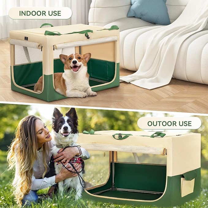 40" Collapsible Dog Crate for Large Dogs - Portable Soft Travel Kennel with Lockable Zippers, Waterproof Base, Washable Cover, Patented Screw Frame for Adjustable Tension, Outdoor, Indoor, Car Use