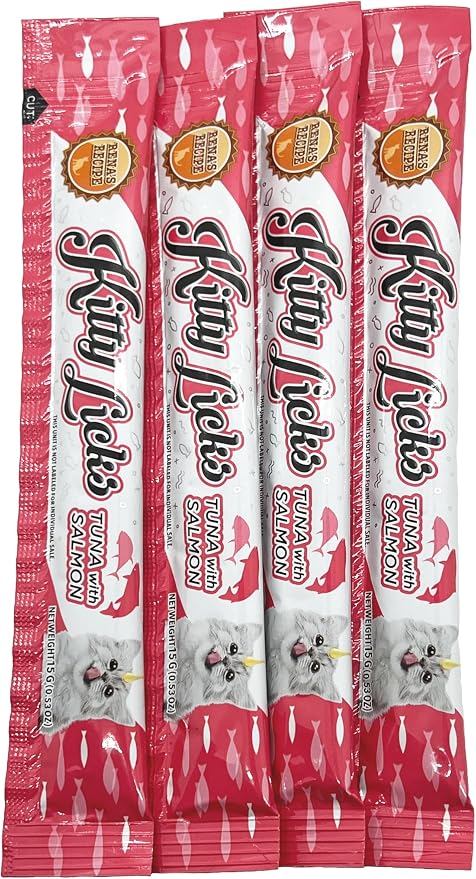 Rena's Recipe Kitty Licks Lickable Cat Treats, Tuna Variety Pack, 60 Tubes | Creamy grain-free tuna purée squeeze treats in a convenient 60-tube variety pack.