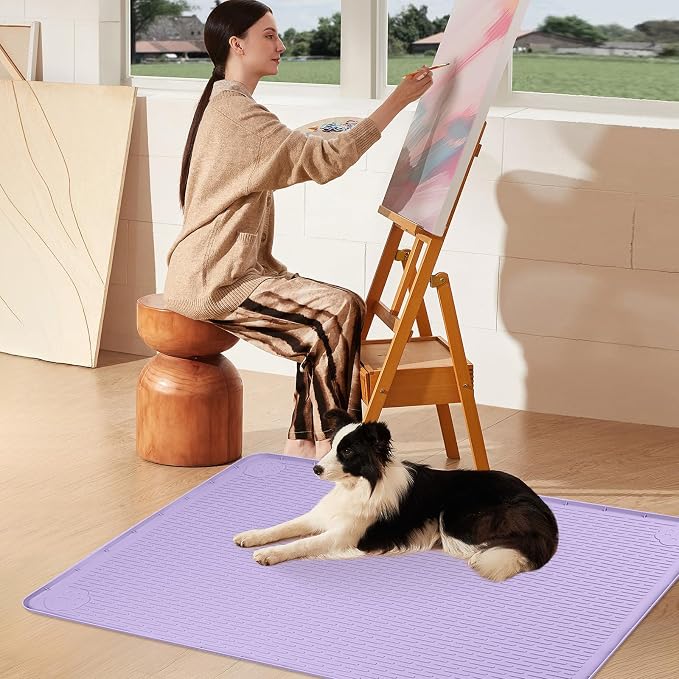Pee Pads for Dogs, 50" x 35" Extra Large Reusable Silicone Mat, Washable Puppy Training Pads for Potty Training, Non-Slip, Leak-Proof, Indoor Floor Protection (Purple)