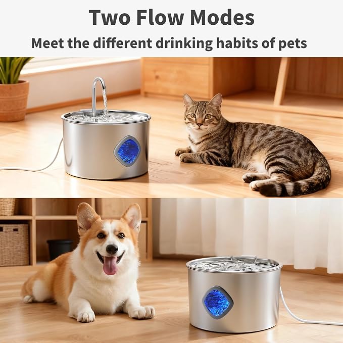 Cat Water Fountain Stainless Steel: 108oz/3.2L Cat Fountain for Drinking - Pet Water Fountains for Cats Indoor - Cat Water Bowl Dispenser - Pets Feeding & Watering Supplies - Water Level Window