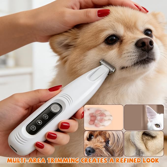 Cat Hair Trimmer, Pet Grooming Trimmer, Low Noise Cordless Rechargeable Waterproof Dog Paw Trimmer with LED Light, Micro Precision Pet Hair Clipper for Cats & Dogs Paws, Eyes, Ears, Face, Rump