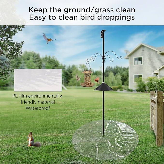 Bird Seed Catcher for Pole - 47.24" Clear PE Outdoor Mat for Under Bird Feeder, Waterproof Tear-Resistant Seed Catcher for Under Bird Feeder, Fits Shepherd Hooks, Lawn Protector for Garden Patio