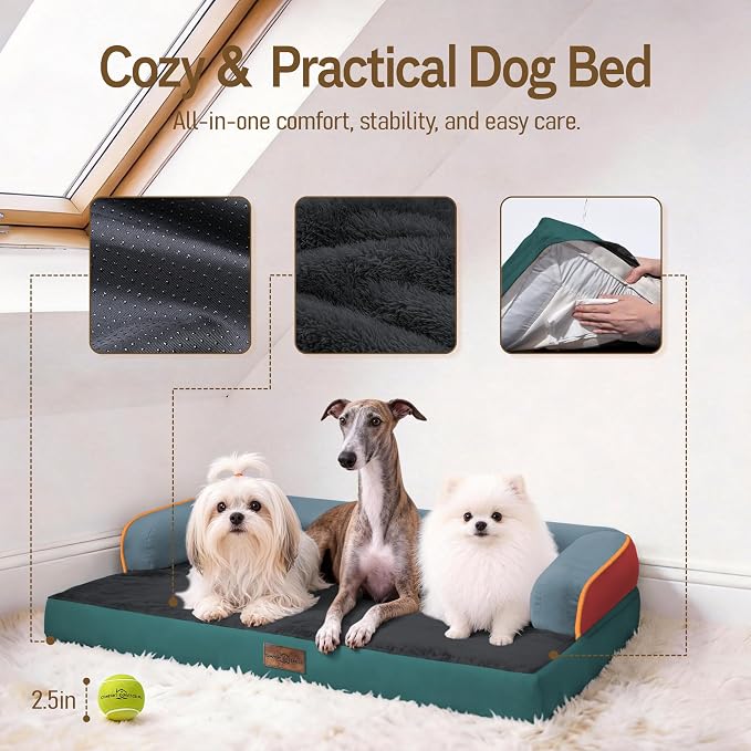 Comfort Expression Memory Foam Dog Bed Large Sized Dogs - XL Waterproof Orthopedic Pet Bed for Big Dog with Washable Removable Cover Non-Slip Pet Sofa Couch, 42 x 30