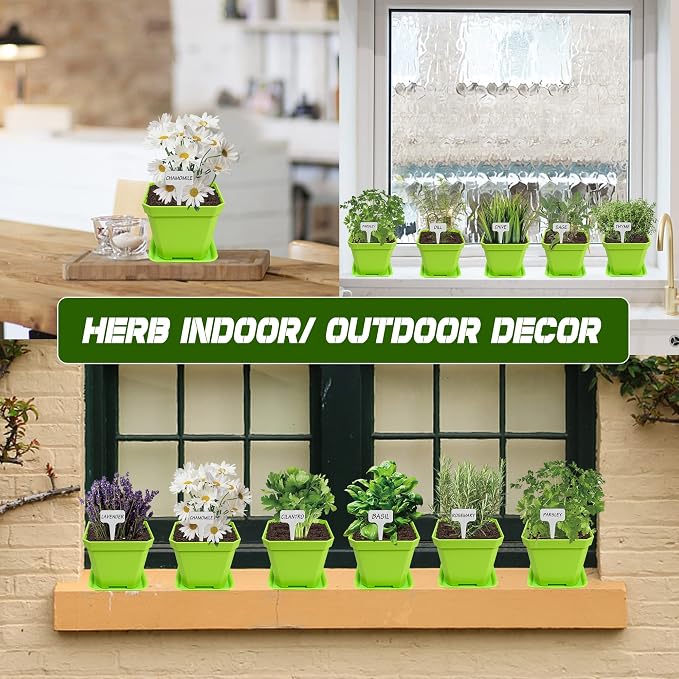 Meekear 10 Herb Seeds Garden Starter Grow Kit with Green Pots, Markers, Soil Discs, Watering, Herb Clipper, Complete Indoor Potted Plant Growing Set for Kitchen DIY
