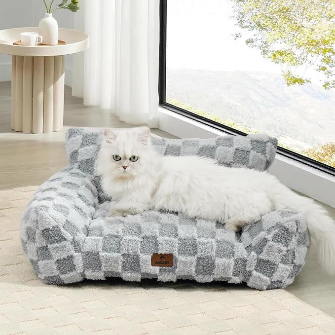 ABCPET Cat Bed Cats Couch for Puppy and Kitten, Fluffy Pet Couch Small Dog Sofa Bed, Supportive Cat Sofa for Indoor Cats, Washable Cover & Non-Slip, 26 inch, Grey